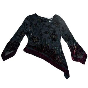 Coldwater Creek Silk Suede Floral Beaded Embroidered Long Sleeve Size L